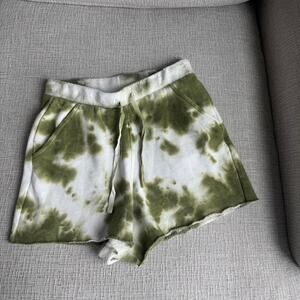 Green and white tie dye shorts